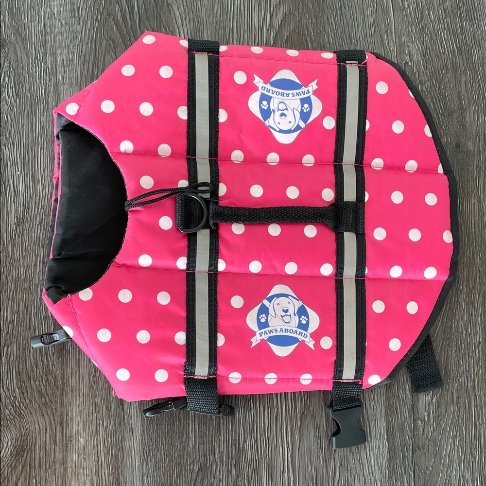 Paws Aboard Dog Life Jacket Medium Size Pink Polka Dot